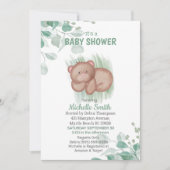 Niedlich Bear Green White Baby Dusche Einladung (Vorderseite)