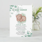 Niedlich Bear Green White Baby Dusche Einladung (Stehend Vorderseite)