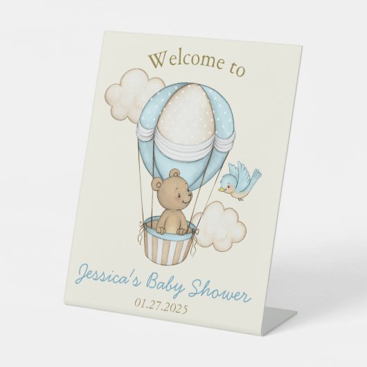 Niedlich Bear Hello Little One Baby Dusche Willkom Sockelschild (Vorderseite)