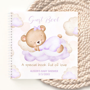 Niedlich Bear Lila Girl Baby Dusche Gästebuch Notizblock