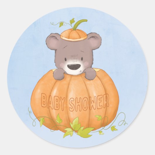Niedlich Bear Little Pumpkin Baby Dusche Runder Aufkleber (Vorderseite)