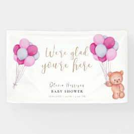 Niedlich Bear Pink Balloon Babydusche Begrüßungsze Banner