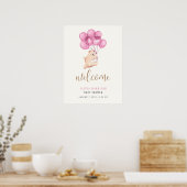 Niedlich Bear Pink Balloon Babydusche Begrüßungsze Poster (Küche)