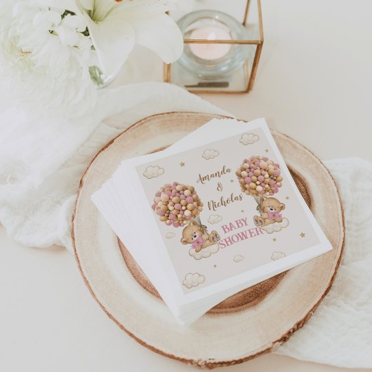 Niedlich Bear Twin Girls Babydusche Rosa Serviette