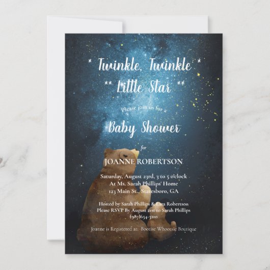 Niedlich Bear Twinkle Twinkle Little Star Baby Dus Einladung (Vorderseite)