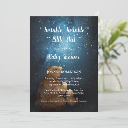 Niedlich Bear Twinkle Twinkle Little Star Baby Dus Einladung (Stehend Vorderseite)