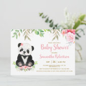 Niedlich Bear Wasserfarbe Rosa Blütendusche Einladung (Stehend Vorderseite)