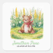 Niedlich Bear Watercolor Bear Wait Baby Dusche Quadratischer Aufkleber (Vorderseite)