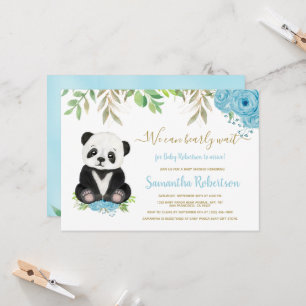 Niedlich Bear Watercolor Blaue Grünpflanzen Boy Ba Einladung