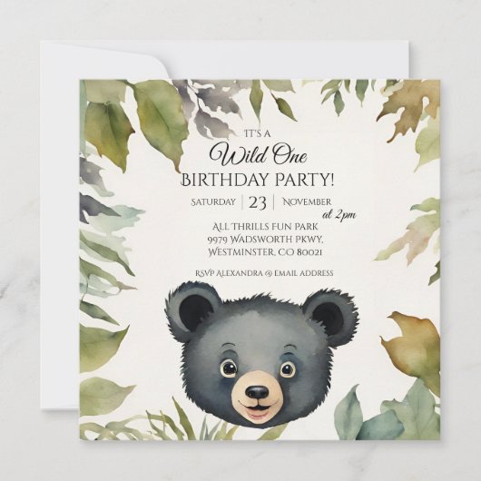 Niedlich Bear Wild Eins 1. Geburtstag Party Einladung (Vorderseite)