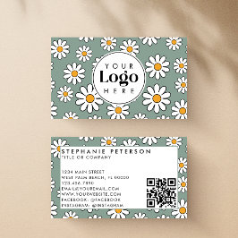 Niedlich bearbeitbarer Daisy Floral Custom Logo QR Visitenkarte