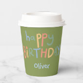 Niedlich bearbeitbarer Name Green Picnic Geburtsta Pappbecher (Rückseite)