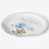 Niedlich Bearly Wait Blue Boy Baby Dusche Pappteller (Schrägansicht)