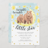 Niedlich Bears Gold Twinkle Little Star Baby Dusch Einladung (Vorne/Hinten)