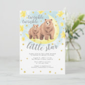 Niedlich Bears Gold Twinkle Little Star Baby Dusch Einladung (Stehend Vorderseite)