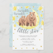 Niedlich Bears Gold Twinkle Little Star Baby Dusch Einladung (Vorne/Hinten)