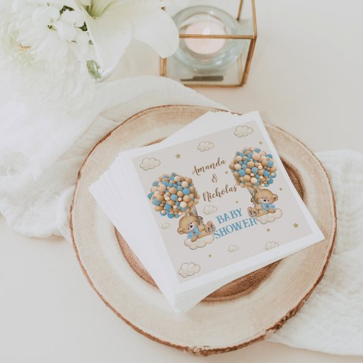 Niedlich Bears Twin Boys Dusche Blue Balloons Serviette