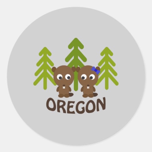 Niedlich Beaver Couple Oregon Runder Aufkleber (Vorderseite)