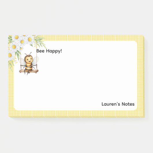 Niedlich "Bee happy" Pesonalisiert Post-it Klebezettel (Vorderseite)