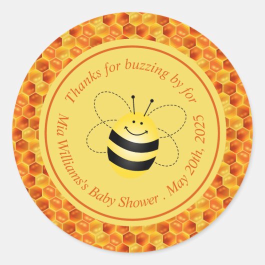 Niedlich Bee Themed Baby Dusche Vielen Dank Runder Aufkleber (Vorderseite)