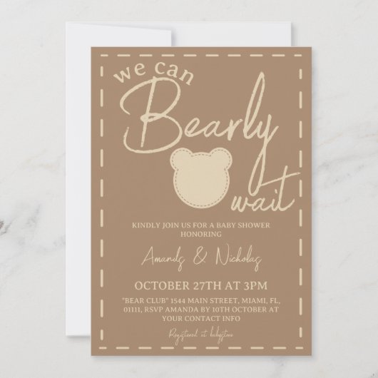 Niedlich Beige Brown Modern Gender Neutral Baby Du Einladung (Vorderseite)