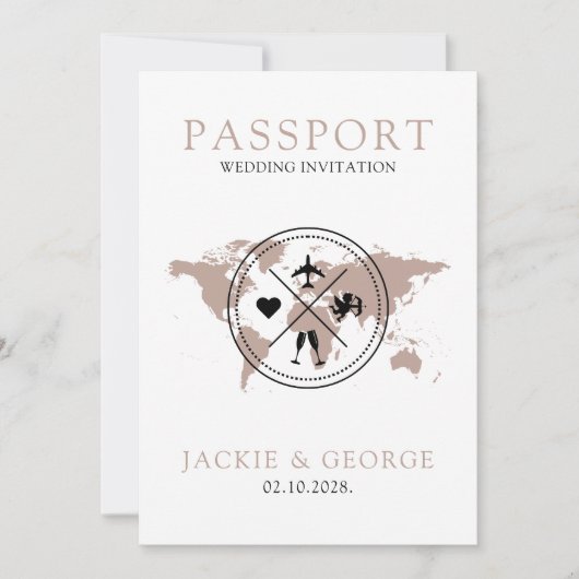 Niedlich Beige Passport Einmalige Hochzeit in Urla Einladung (Vorderseite)