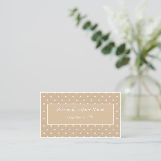 Niedlich Beige Polka Dot Chic Mod Visitenkarte (Stehend Vorderseite)