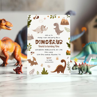 Niedlich Beige Wasserfarbe Dinosaurier Geburtstag  Einladung