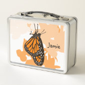 Niedlich benannte Orange Butterfly Metall Brotdose (Rückseite)