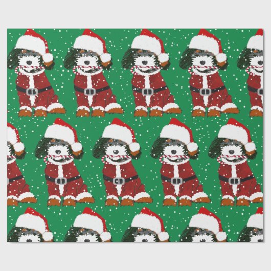 Niedlich Bernedoodle Hund Santa Paws Wrapping Pape Geschenkpapier (Flach)