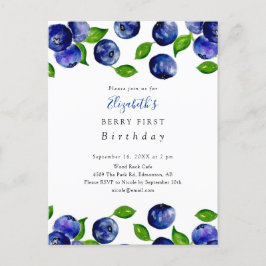 Niedlich Berry First Birthday Blueberry Wasserfarb Postkarte