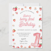 Niedlich Berry First Birthday Watercolor Strawberr Einladung (Vorderseite)