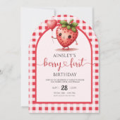 Niedlich Berry First Personalisiert Girls 1. Gebur Einladung (Vorderseite)