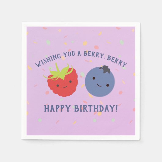 Niedlich Berry Happy Birthday Pun Kawaii Beeren Serviette (Vorderseite)