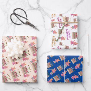 Niedlich Berry Sweet Bunnies Rosa Blau Geburtstag Geschenkpapier Set