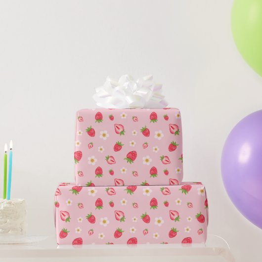 Niedlich Berry Sweet Strawberry Muster Pink Geschenkpapier (Partygeschenke)