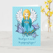 Niedlich beten Angel Girl. Cartoon Karte (Gelbe Blume)