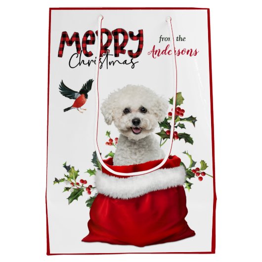 Niedlich Bichon Frise Dog Weihnachten Mittlere Geschenktüte (Rückseite)
