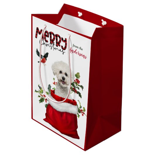 Niedlich Bichon Frise Dog Weihnachten Mittlere Geschenktüte (Rückseite Schrägansicht)