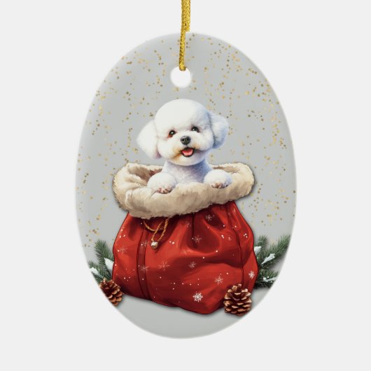 Niedlich Bichon Frise Dog Weihnachtsgeschenktasche Keramik Ornament (Vorne)