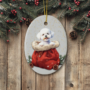 Niedlich Bichon Frise Dog Weihnachtsgeschenktasche Keramik Ornament
