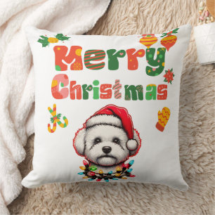 Niedlich Bichon Frise Dog Weihnachtshut Xmas Kissen