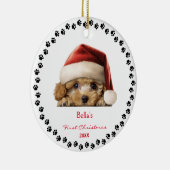 Niedlich Bichon Frise Dog Weihnachtsmannmütze Erst Keramik Ornament (Rechts)