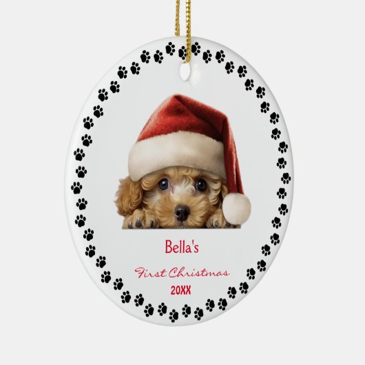 Niedlich Bichon Frise Dog Weihnachtsmannmütze Erst Keramik Ornament (Rechts)