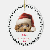 Niedlich Bichon Frise Dog Weihnachtsmannmütze Erst Keramik Ornament (Links)