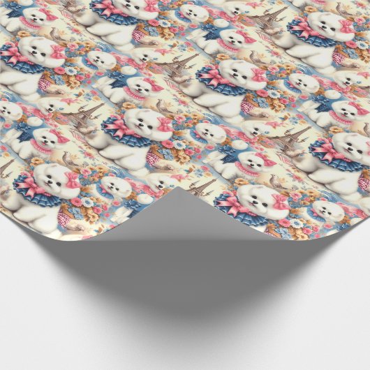 Niedlich Bichon Frisé Seamless Geschenkpapier (Ecke)