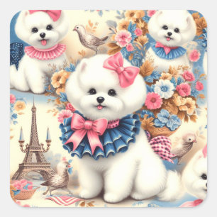 Niedlich Bichon Frisé Seamless Quadratischer Aufkleber