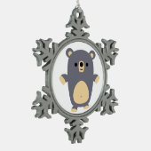 Niedlich Big Blue Cartoon Bärenholz Schneeflocken Zinn-Ornament (Links)