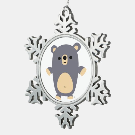Niedlich Big Blue Cartoon Bärenholz Schneeflocken Zinn-Ornament (Rechts)