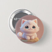 Niedlich Big Eyes Fluffy White Kitten Button (Vorne & Hinten)
